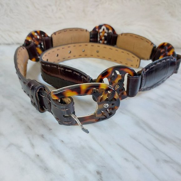 Brighton Women's Black Leather Tortoise Buckle Belt small/30" length - Picture 3 of 9